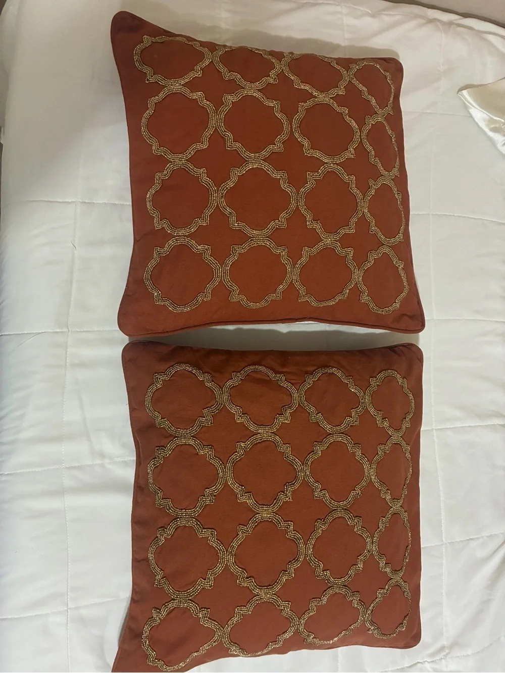 Pier 1 Beaded Orange Throw Pillow with Gold and Cream Accents